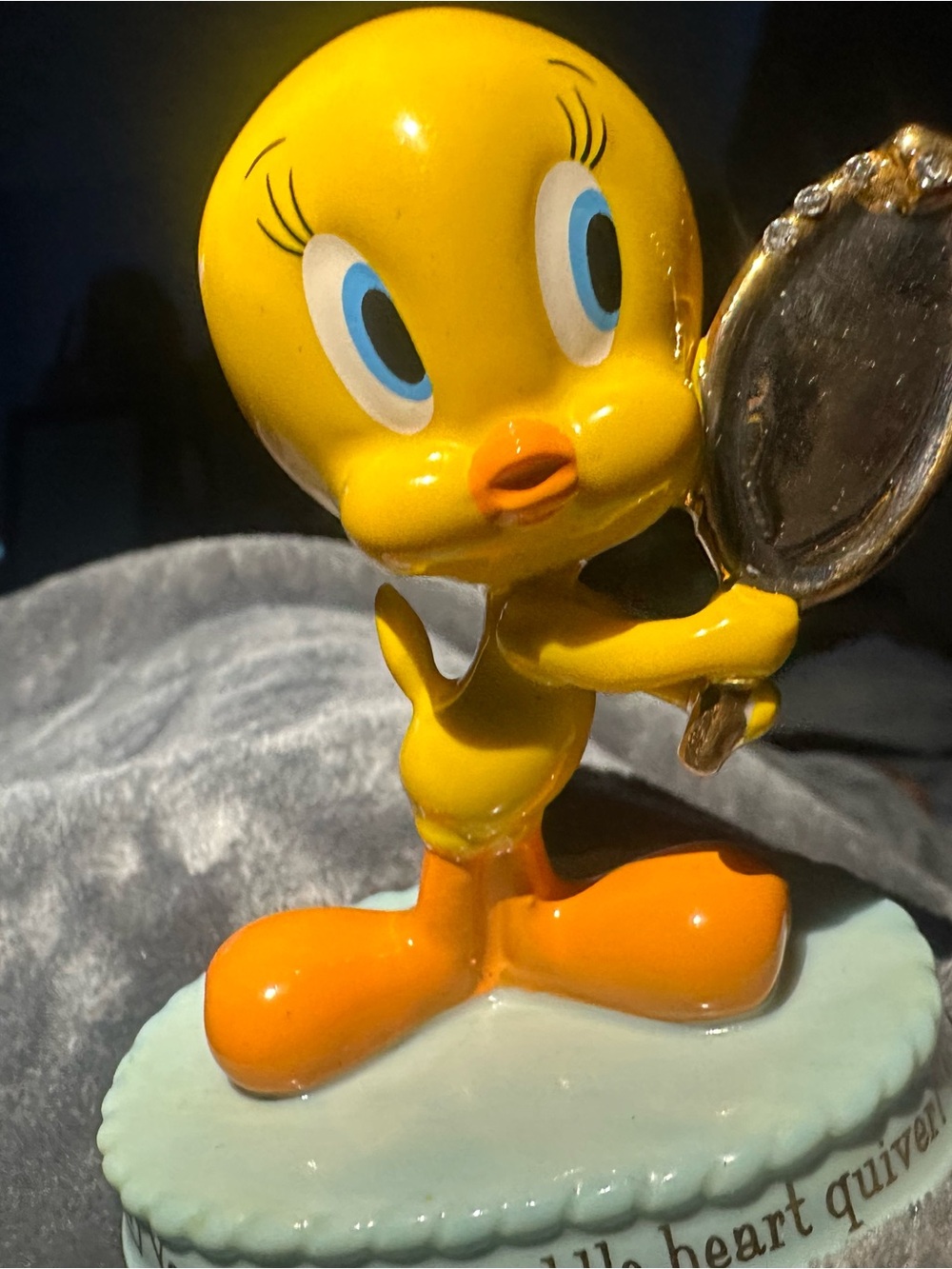 Danbury Mint Yellow Tweety Ceramic Figurine with Orange Feet and Blue Eyes